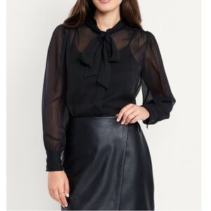 Old Navy Black Sheer Blouse with Bow